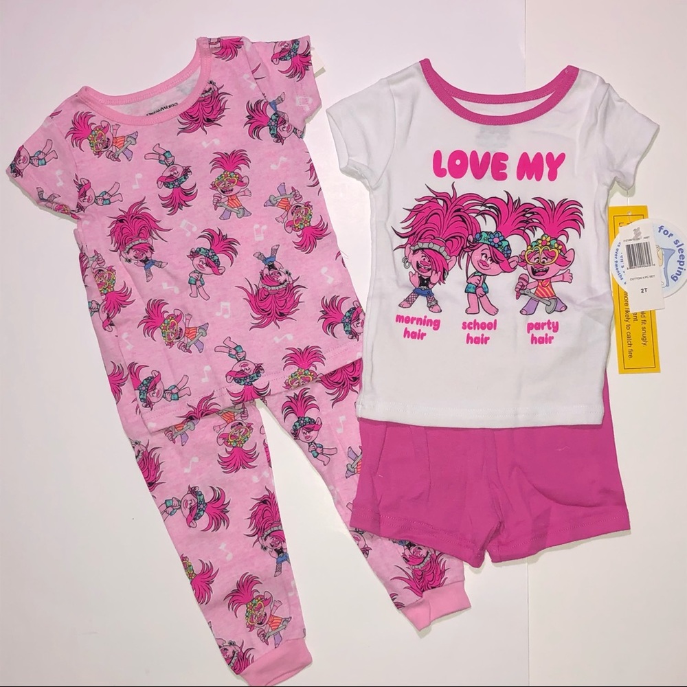 NWT Trolls Toddler Girls 4pc cotton PJ set